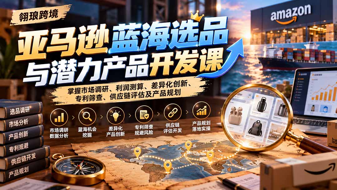 亚马逊蓝海选品与潜力产品开发课:掌握市场调研、利润测算、差异化创新、专利筛查、供应链评估及产品规划