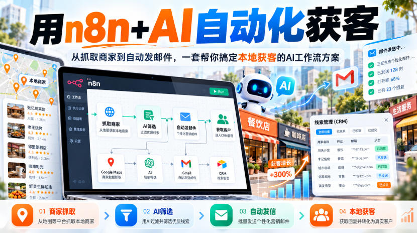 【无水印】用n8n+AI自动化获客，从抓取商家到自动发邮件，一套帮你搞定本地获客的AI工作流方案【原创双语字幕】