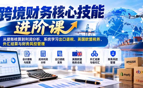 跨境财务核心技能进阶课:从建账核算到利润分析,系统学习出口退税、英国欧盟税务、外汇结算与财务风控管理