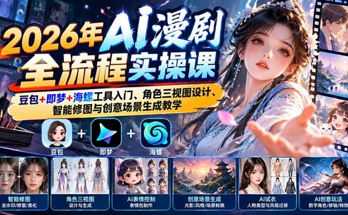 2026年AI漫剧全流程实操课:豆包+即梦+海螺工具入门、角色三视图设计、智能修图与创意场景生成教学