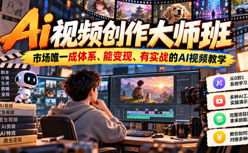 Ai视频创作大师班,市场唯一成体系、能变现、有实战的AI视频教学(更新2026)