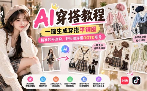 【无水印】AI穿搭教程|一键生成穿搭平铺图,精准起号涨粉,轻松做穿搭OOTD账号