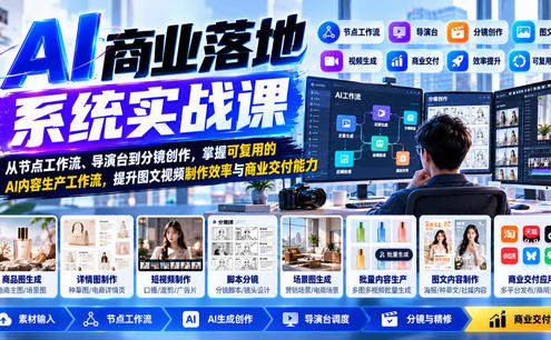 【无水印】AI商业落地系统实战课,从节点工作流、导演台到分镜创作,掌握可复用的AI内容生产工作流,提升图文视频制作效率与商业交付能力