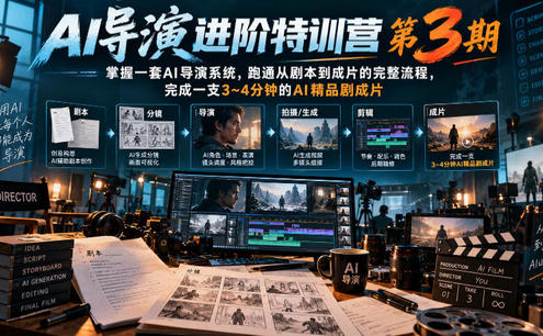 AI导演进阶特训营第3期,掌握一套AI导演系统,跑通从剧本到成片的完整流程,完成一支3~4分钟的AI精品剧成片(附1、2期)