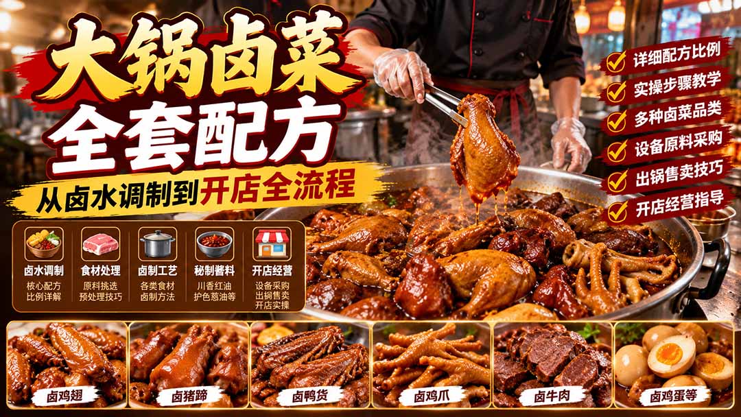 大锅卤菜全套配方,从卤水调制到开店全流程,感觉学会了去摆摊也不错