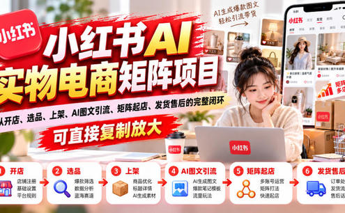 小红书AI实物电商矩阵项目,从开店、选品、上架、AI图文引流、矩阵起店、发货售后的完整闭环,可直接复制放大
