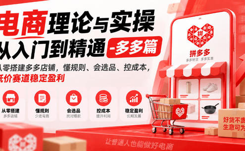 电商理论与实操从入门到精通-多多篇,从零搭建多多店铺,懂规则、会选品、控成本,低价赛道稳定盈利