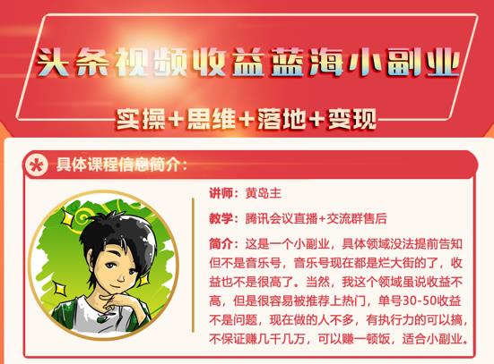 黄岛主·头条视频蓝海小领域副业项目，单号30-50收益不是问题￼-小哥网