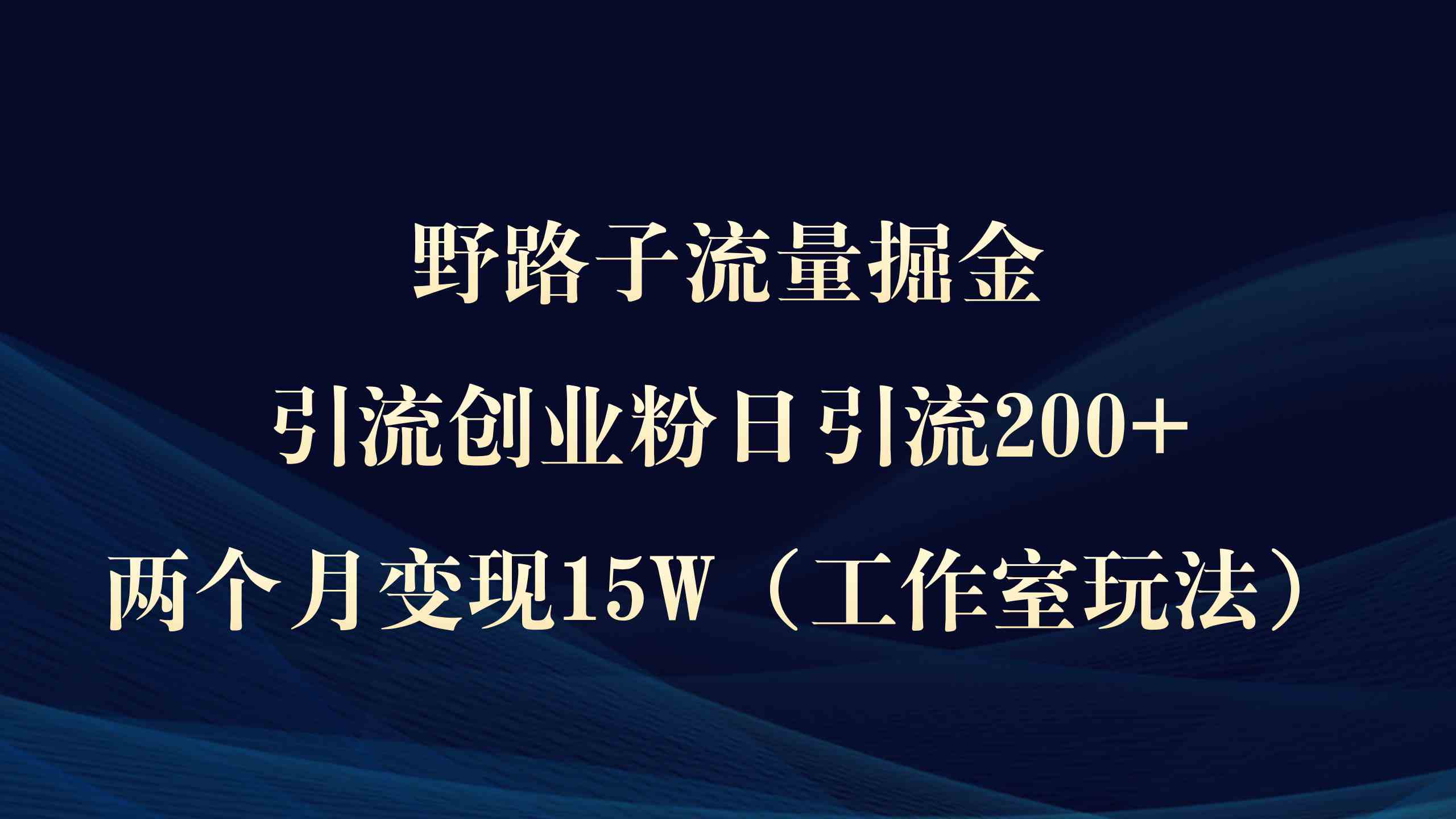 野路子流量掘金，引流创业粉日引流200+，两个月变现15W（工作室玩法））-小哥网