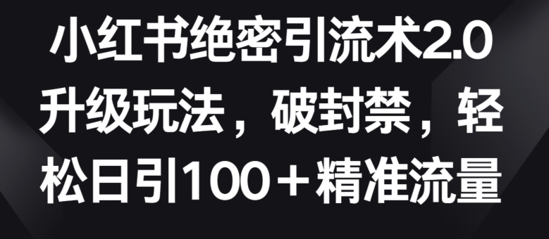 小红书绝密引流术2.0升级玩法，破封禁，轻松日引100+精准流量-搞钱花