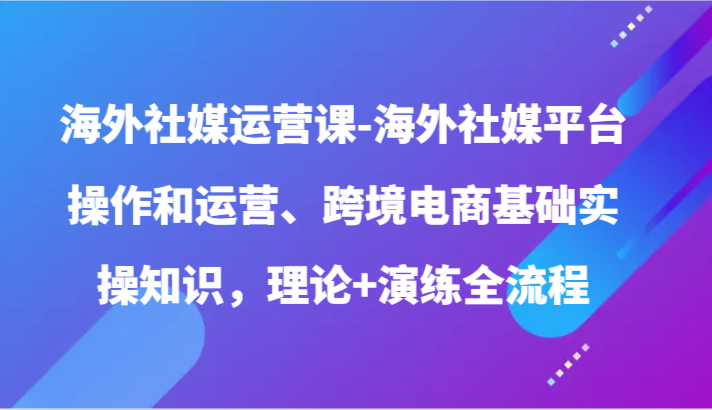 海外社媒运营课-海外社媒平台操作和运营、跨境电商基础实操知识，理论+演练全流程-小哥网