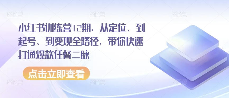 小红书训练营12期，从定位、到起号、到变现全路径，带你快速打通爆款任督二脉-星创网