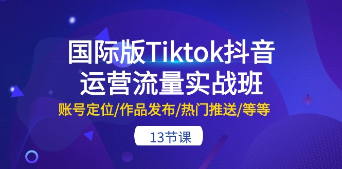 国际版Tiktok抖音运营流量实战班：账号定位/作品发布/热门推送/等等（13节）-搞钱花