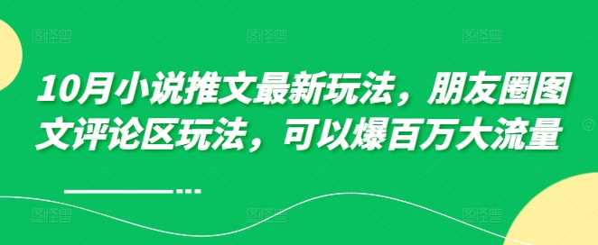 10月小说推文最新玩法，朋友圈图文评论区玩法，可以爆百万大流量-资源V站