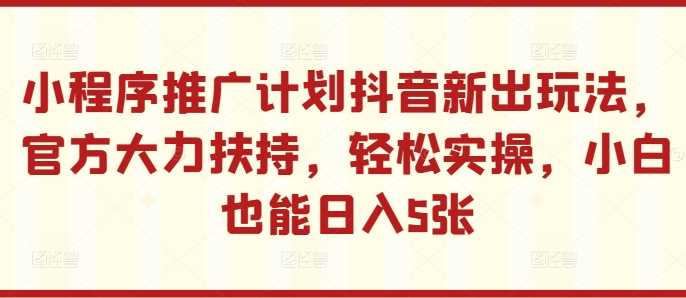 小程序推广计划抖音新出玩法，官方大力扶持，轻松实操，小白也能日入5张【揭秘】-资源V站