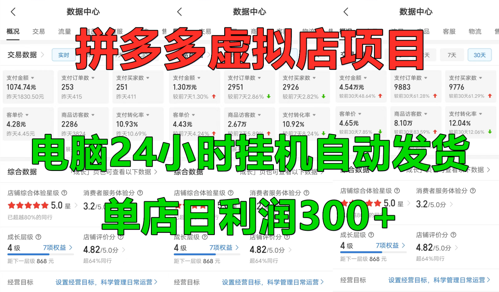 拼多多虚拟店铺项目，电脑挂机自动发货，单店日利润300+-资源V站