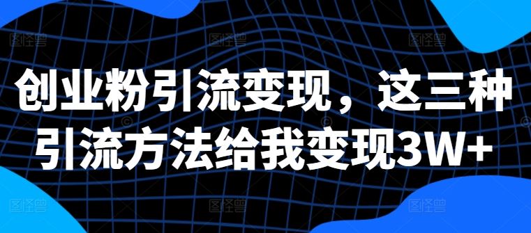 创业粉引流变现，这三种引流方法给我变现3W+【揭秘】-资源V站