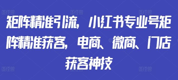 矩阵精准引流，小红书专业号矩阵精准获客，电商、微商、门店获客神技-资源V站