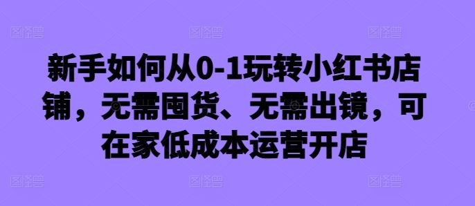 新手如何从0-1玩转小红书店铺，无需囤货、无需出镜，可在家低成本运营开店-资源V站