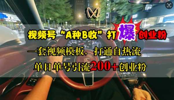 视频号“A种B收”打爆创业粉，一套视频模板打通自热流，单日单号引流200+创业粉-资源V站