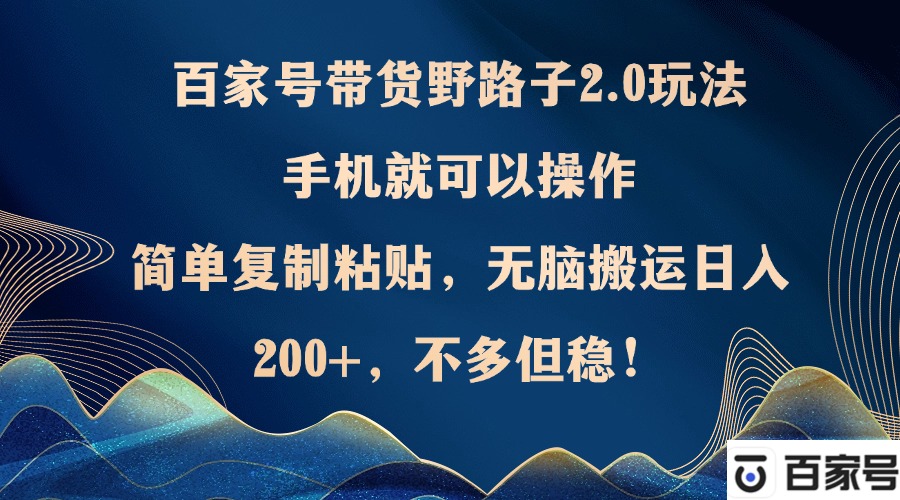 百家号带货野路子2.0玩法，手机就可以操作，简单复制粘贴，无脑搬运日…-资源V站