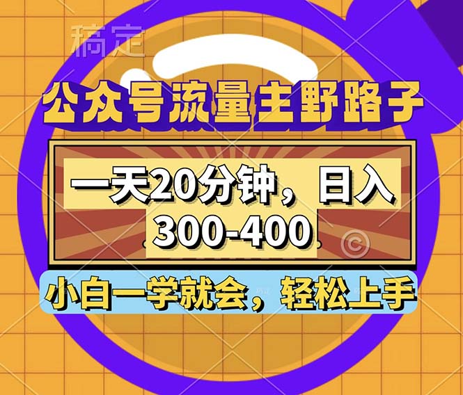公众号流量主野路子玩法，一天20分钟，日入300~400，小白一学就会-资源V站