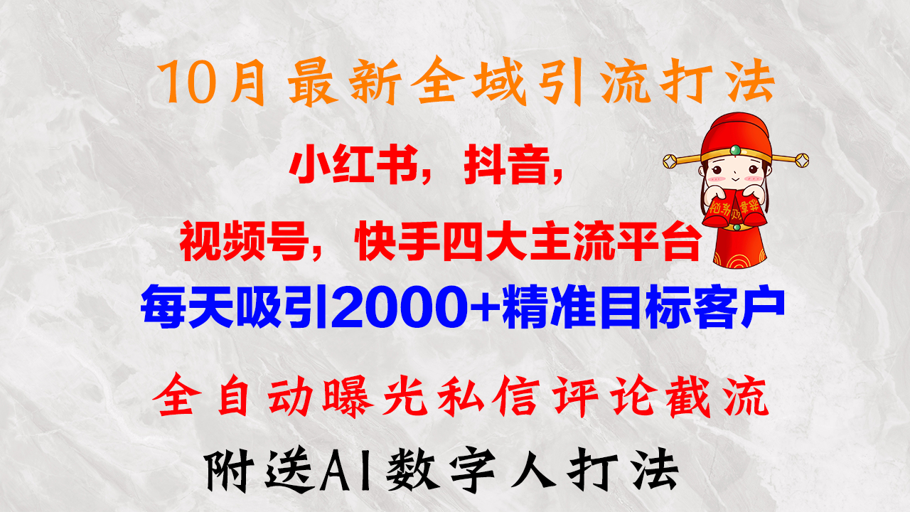 10月最新小红书，抖音，视频号，快手四大平台全域引流，，每天吸引2000…-资源V站