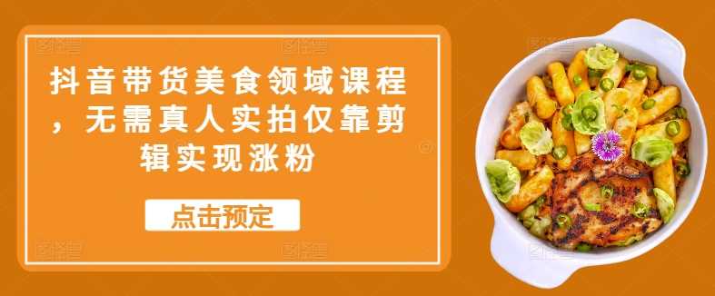 抖音带货美食领域课程，无需真人实拍仅靠剪辑实现涨粉-资源V站