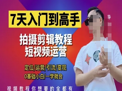 7天入门到高手，短视频剪辑运营高手课，定位 运营 引|流 变现，0基础小白一学就会-小哥网