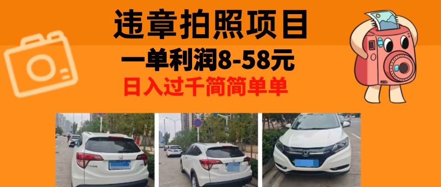 最强副业违章拍照，一单利润8-58元，全国大小城市都可做-资源V站