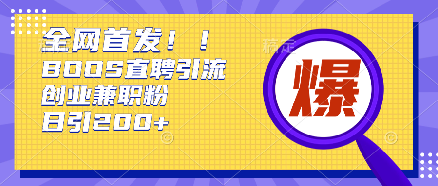 全网首发!BOOS直聘引流创业兼职粉，单号日引200+-资源V站