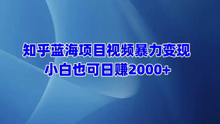 知乎蓝海项目视频暴力变现  小白也可日赚2000+-资源V站