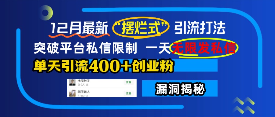 12月最新“摆烂式”引流打法，突破平台私信限制，一天无限发私信，单天引流400+创业粉！-资源V站