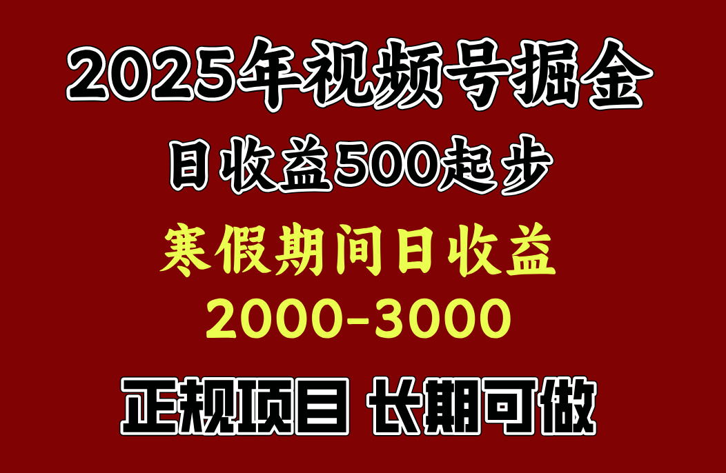 最新视频号项目，单账号日收益500起步，寒假期间日收益2000-3000左右，-资源V站