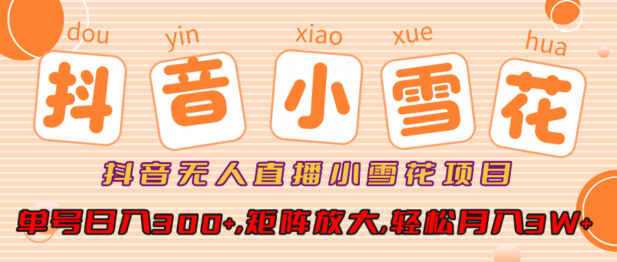 抖音无人直播,小雪花项目,单号日入300+,矩阵放大,轻松月入3W+-资源V站