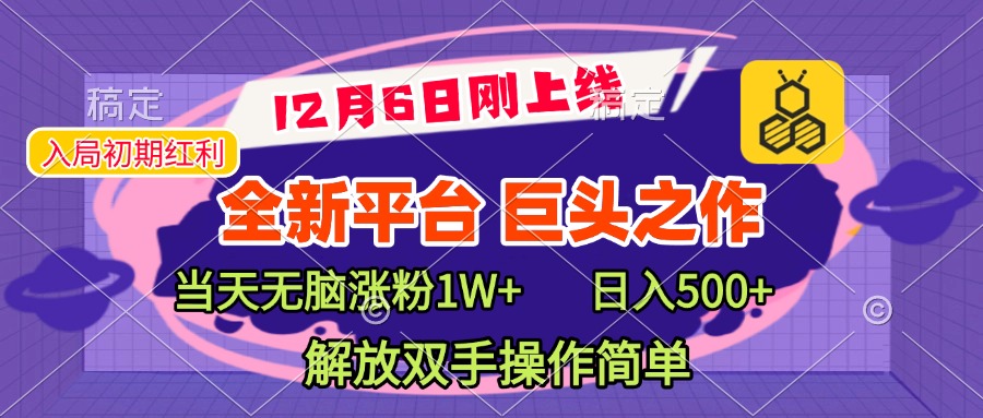全新引流平台，巨头之作，当天无脑涨粉1W+，日入现500+，解放双手操作简单-资源V站