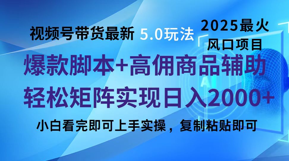视频号带货最新5.0玩法,作品制作简单,当天起号,复制粘贴,脚本辅助,轻松矩阵日入2000+-资源V站