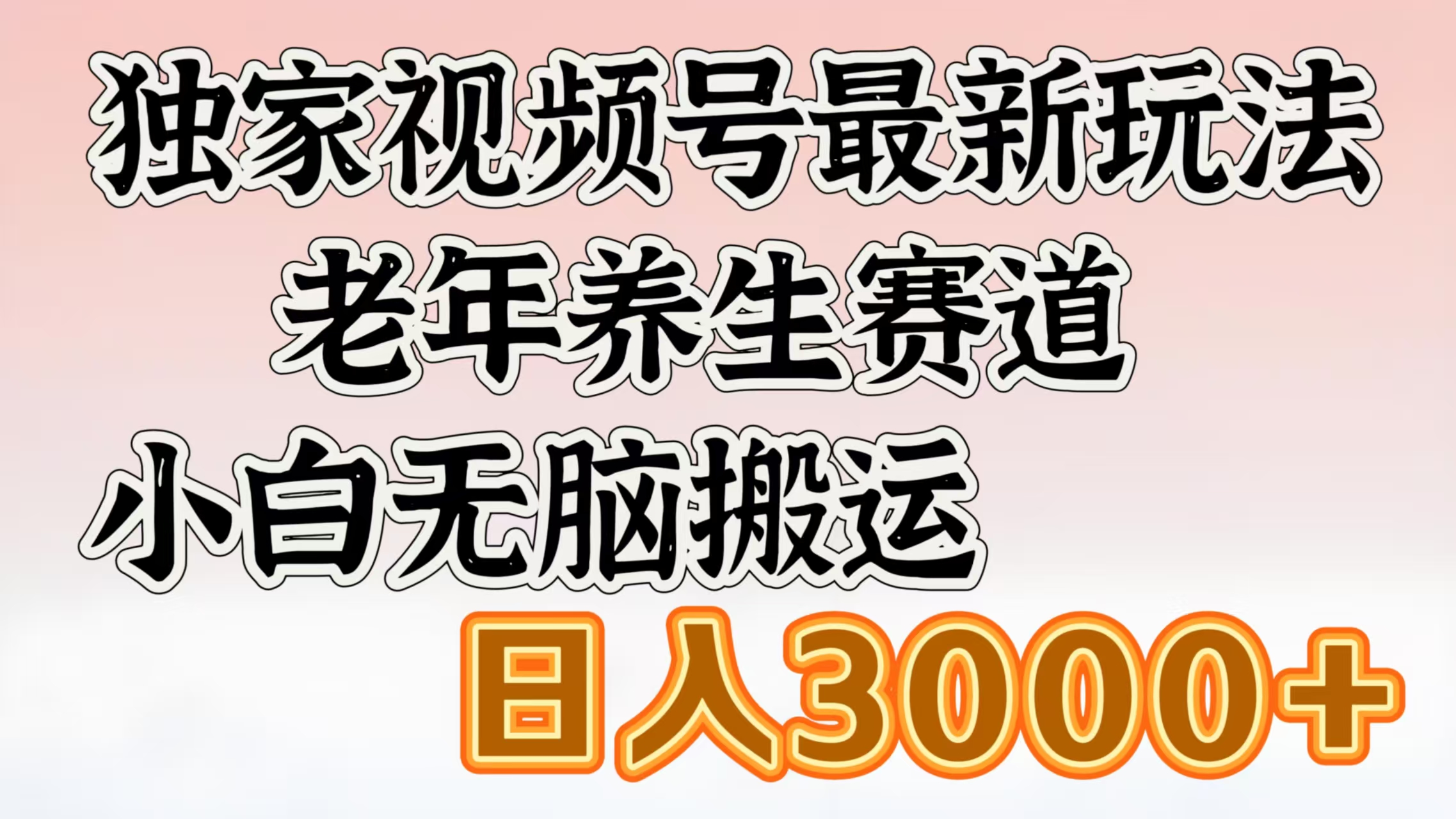 独家视频号最新玩法，老年养生赛道，小白无脑搬运，日入3000+-资源V站