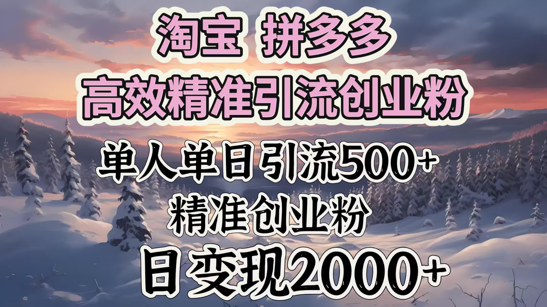 淘宝拼多多高效精准引流创业粉，单人单日引流500＋创业粉，日变现2000＋-资源V站