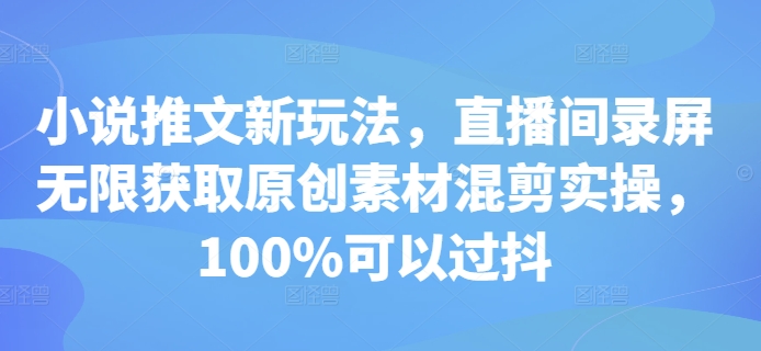 小说推文新玩法，直播间录屏无限获取原创素材混剪实操，100%可以过抖-资源V站