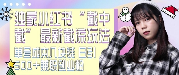 最新小红书截流玩法 独家截中截 单号成本几块钱 日引500+CY粉JZ粉-资源V站