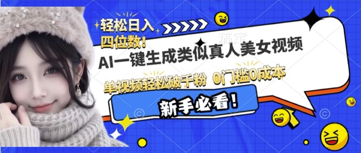 AI一键生成接近真人美女视频，单视频轻松破千粉，操作简单-资源V站