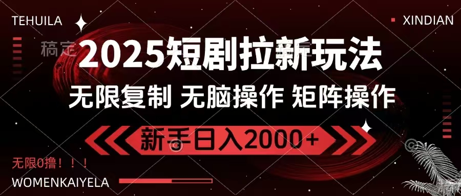 2025短剧拉新玩法，无需注册登录，无限0撸，无脑批量操作日入2000+-资源V站