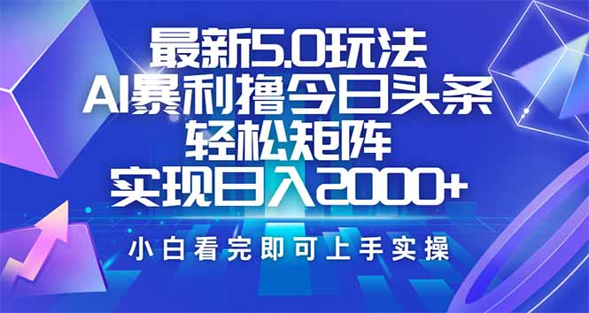 今日头条最新5.0玩法，思路简单，复制粘贴，轻松实现矩阵日入2000+-沐羽项目网