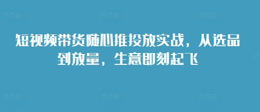 短视频带货随心推投放实战，从选品到放量，生意即刻起飞-资源V站