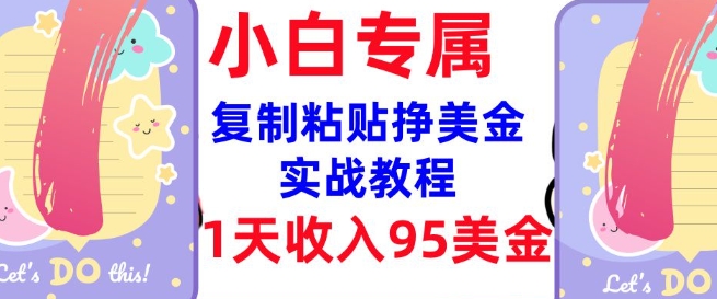 复制粘贴挣美金，0门槛，1天收入95美刀，3分钟学会，内部教程(首次公开)-资源V站