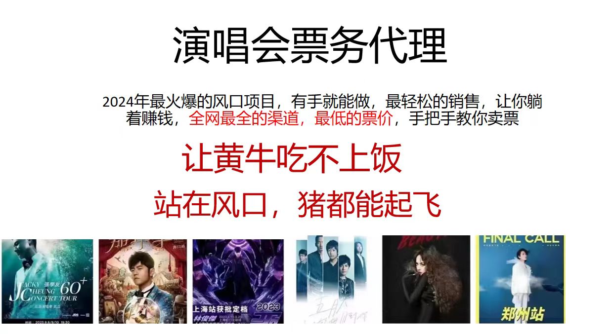 演唱会票务代理，2024年最火爆风口项目，全网最低的票价，小白一分钟上手日入2000+-资源V站