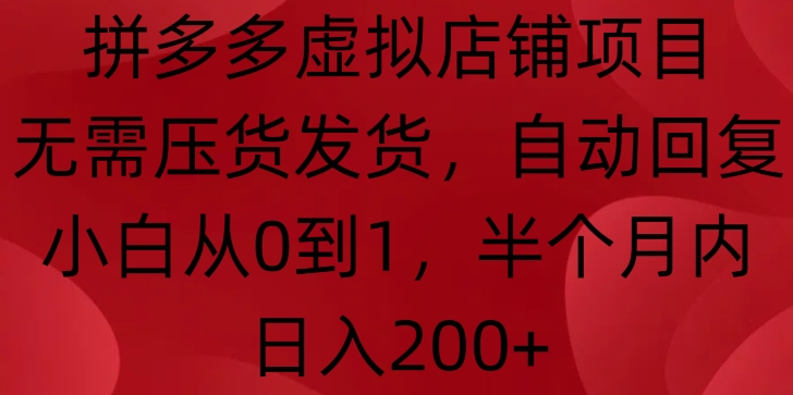 拼多多虚拟店铺项目，无需压货发货，自动回复，小白从0到1，半个月内日入200+【揭秘】-资源V站