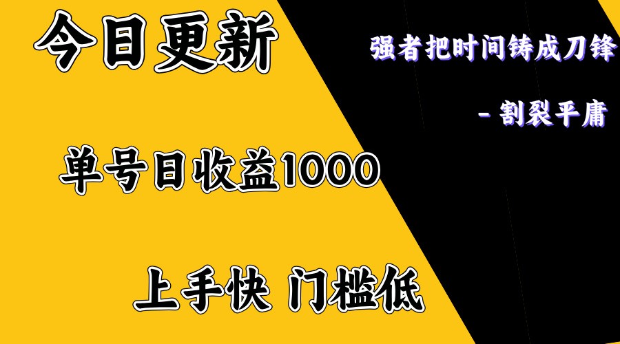 上手一天1000打底，正规项目，懒人勿扰-资源V站