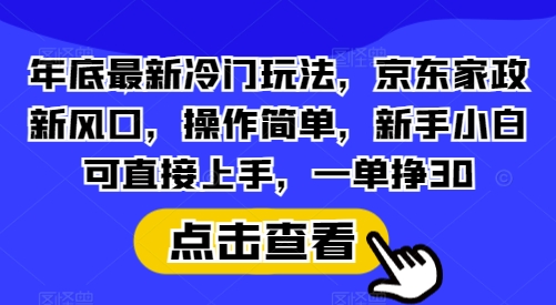年底最新冷门玩法，京东家政新风口，操作简单，新手小白可直接上手，一单挣30【揭秘】-资源V站